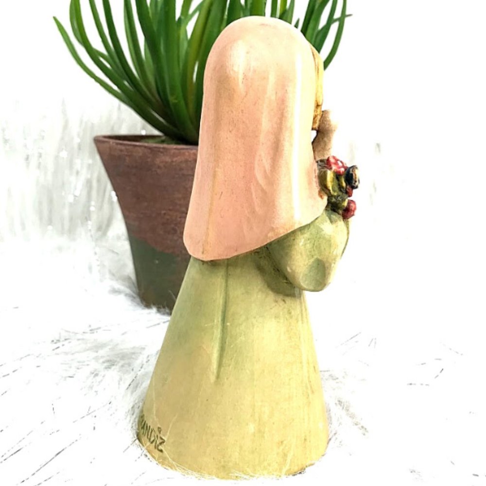 Vintage Anri Italian Wood Carved "Girl with Dove" - Picture 5 of 14